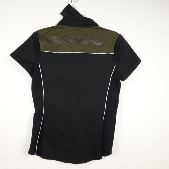 Harley Davidson Zip Front Shirt Women's Size XS Black Woven Wounded Warriors - Picture 5 of 10